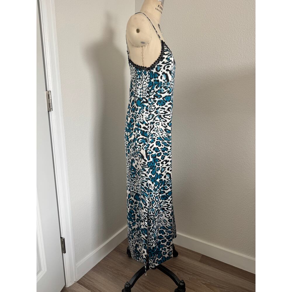 The Kooples | NWT Blue Cheetah Print 100% Silk Slip Midi Dress Size 0/XS - Picture 2 of 8